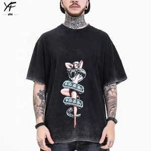 OEM Großhandel Männer Hot Sale reine Baumwolle gewaschen Retro Vintage T-Shirt Kurzarm Flock gedruckt Herren T-Shirt - Product Image 4