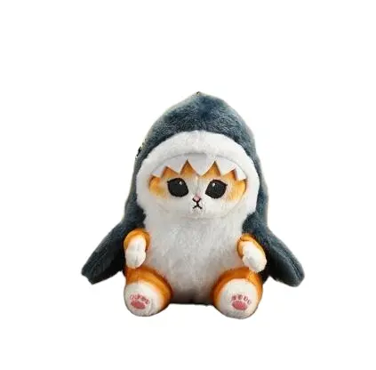 13cm Cute Shark Cat Fried Shrimp Cat Plush Doll Pendant Dolls Beautiful Room Car Bag Decoração Pendant Presentes de Natal Keychain