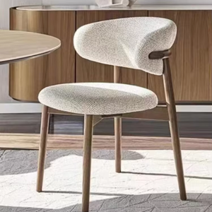 Simple Cream Wind Wabi-Sabi <strong>Style</strong> Solid Wood Dining Chair with Leather Back and Seat