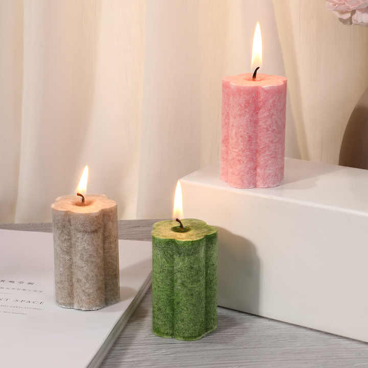 Vela perfumada cilíndrica de flor de ameixa colorida para decoração de casa, sem fumaça, cera de gelo, essência 5%