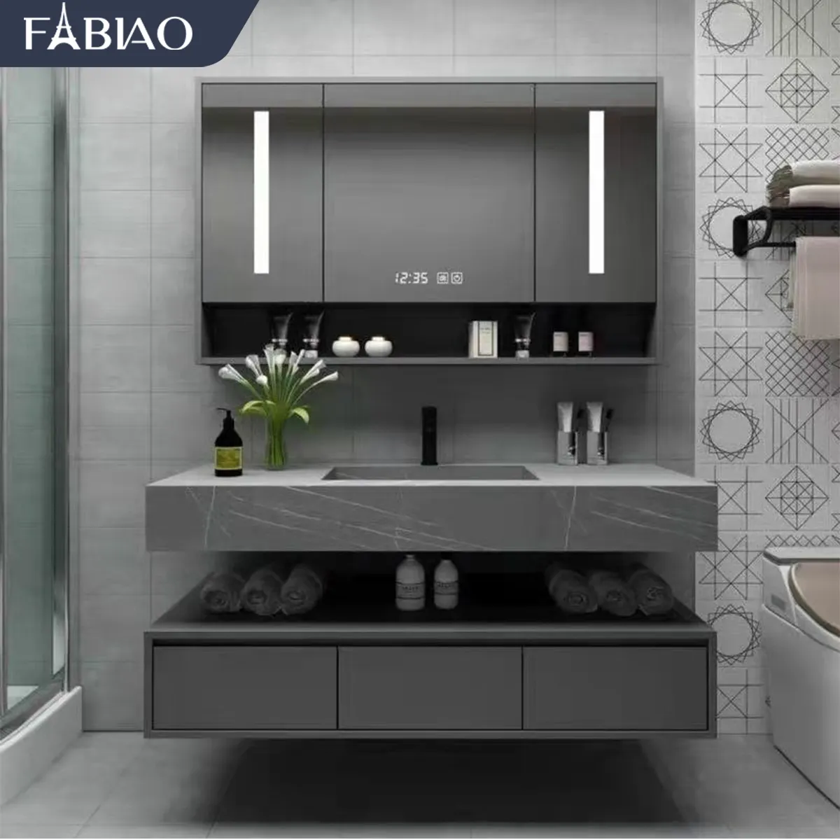 FABIAO salle de bain-mueble moderno, lavabo montado en la pared, Armarios de baño, tocador con espejo, armario combinado