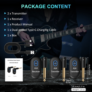 Transmisor y receptor inalámbrico de guitarra uno a dos, sistema de transmisión inalámbrica de guitarra eléctrica, accesorios de música - Product Image 5