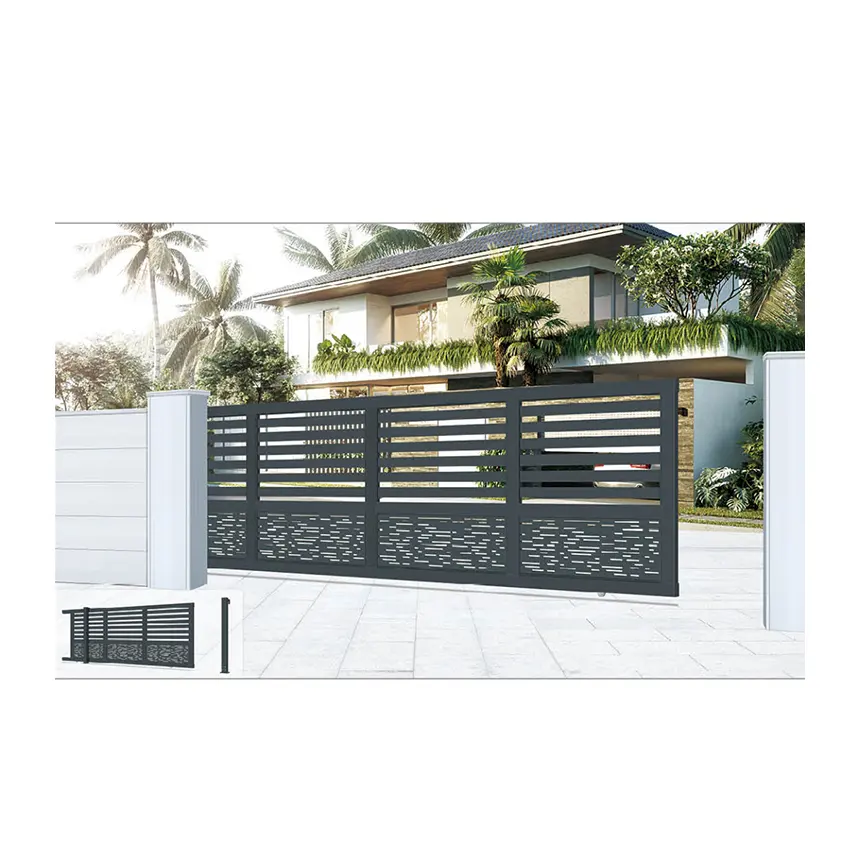 Puerta de seguridad moderna, portón automático deslizante de aluminio para casas, villas y garaje