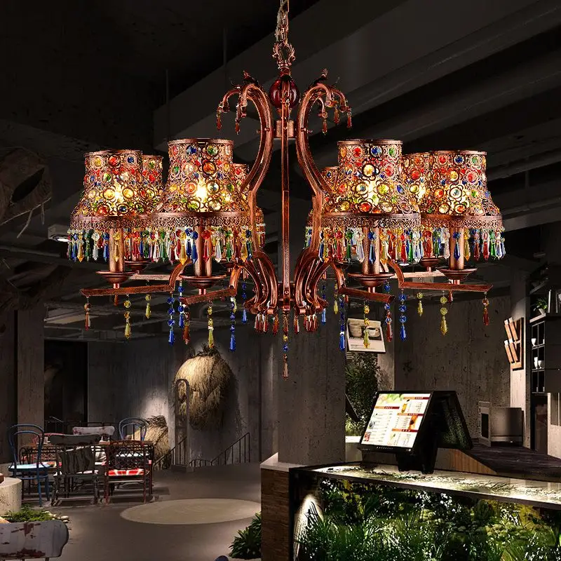 Lampadario Vintage personalizzato in ottone di vetro colorato di alta qualità ristorante Villa stile tailandese lampadario decorativo personalizzato