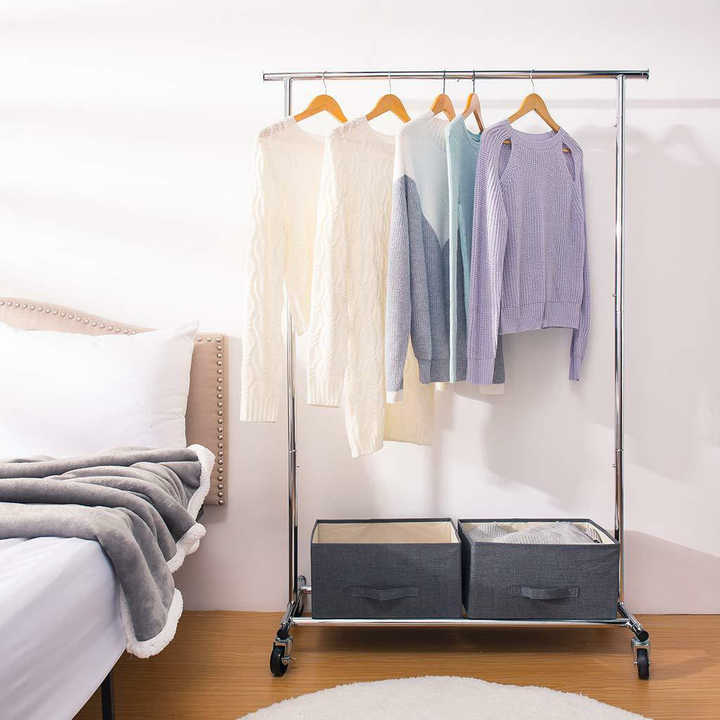 Boutique Portable Folding Clothes Rack Display Rolling Foldable Adjustable Metal Heavy Duty Clothing Garment Rack with Wheels