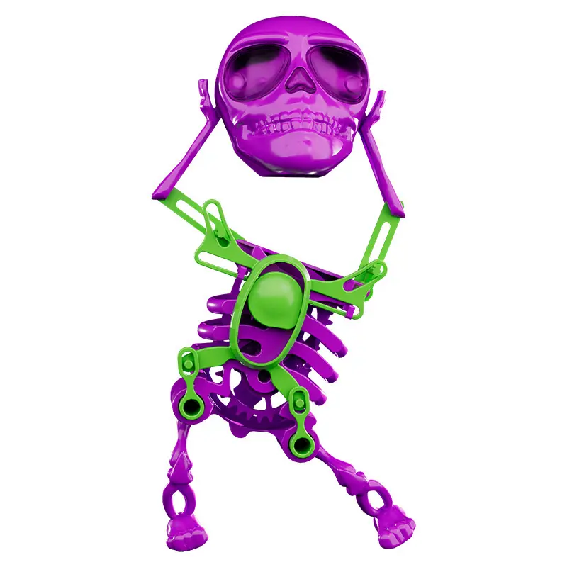Novidade Halloween Crânio Esqueleto Dança Winding Rotating Toy 3d Impresso Shaking Head Areia Escultura Crânio Dança Brinquedo Com Doces