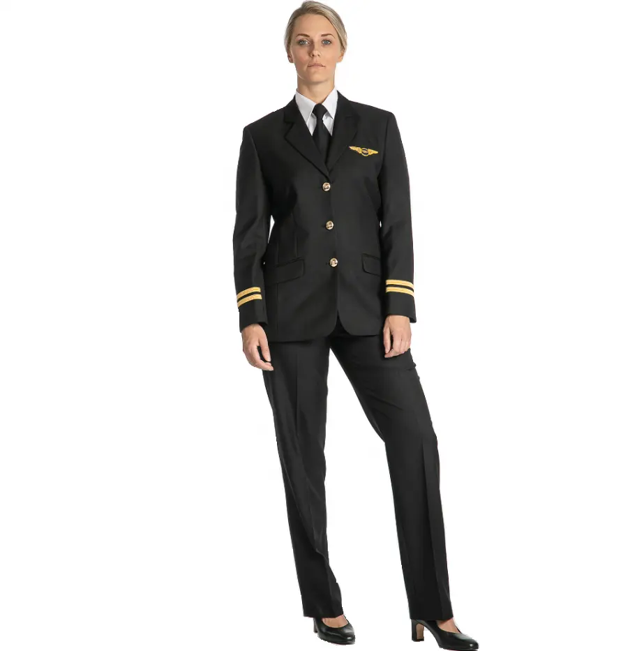 Chaqueta de vuelo personalizada de estilo occidental para mujer, uniforme de piloto negro de alta calidad