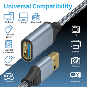 双头镀金数据传输5gbps黑色和灰色电缆电脑USB C公母连接器扩展 - Product Image 2