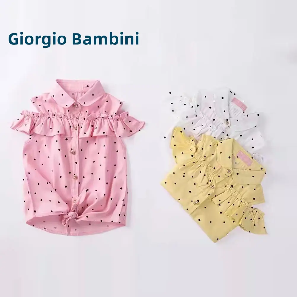 Nuovo arrivo 2023 estate ragazze vestiti formale 100% cotone 2-8y bambini camicie Vintage morbido tessuto manica corta ragazza camicia