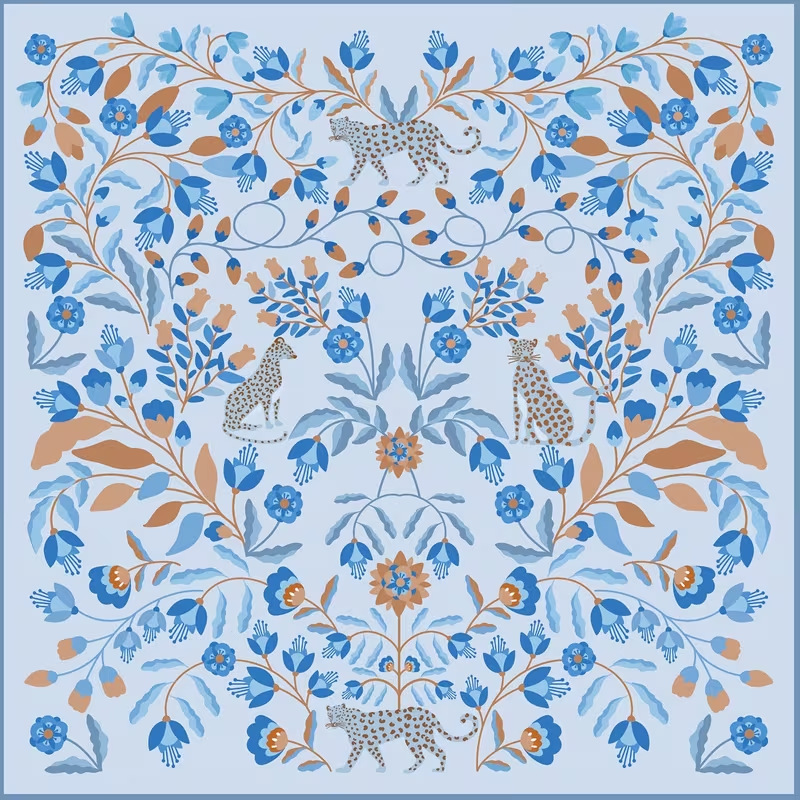 HZ-119-Estera de Mahjong 9 - Arte popular Cuatro leopardo Floral