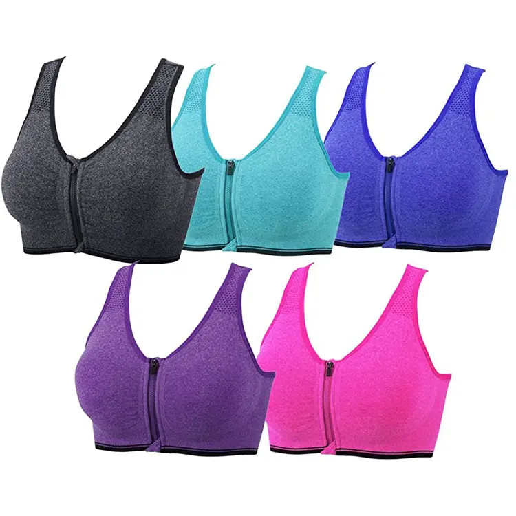 TOPKO High Quality Seamless Custom Design Logo Hot Sexy xxx Yoga Bras For Women Lady Fitness Gym Running Zip Front Sports bra