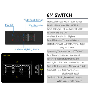 India Standard controllo app Zigbee luce ventola presa a parete combinazione di vetro 16A interruzione di corrente funzione timer di memoria - Product Image 4