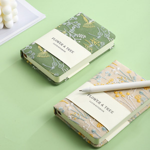 Soododo A6 Vintage Lino Flor y árbol Bordado Libro de tela Bolsillo pequeño Bloc de notas portátil para uso escolar - Product Image 2