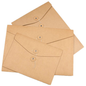 Kunden spezifischer Druck verpackungs schwarzbrauner Kraft papier umschlag mit Knopf-und Schnur verschluss