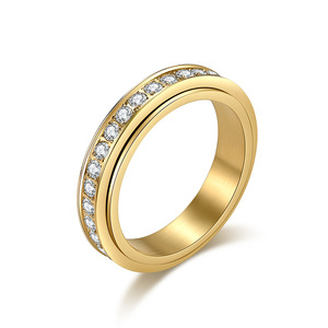 Nhẫn Xoay Giảm Lo Âu Có Thể Tùy Chỉnh Nhẫn Xoay Giảm Căng Thẳng Sáng Bóng Nhẫn Xoay Đá Zircon Bằng Thép Không Gỉ Vàng 18K Cho Nam Nữ - Product Image 1