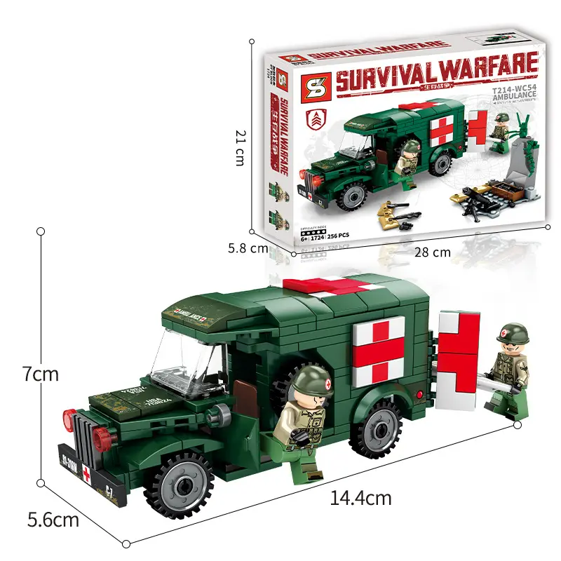 256Pcs Staal Rijk Militaire Ambulance Model Building Kits Survival Warfare Us Soldier Bouwstenen Set Plastic Speelgoed