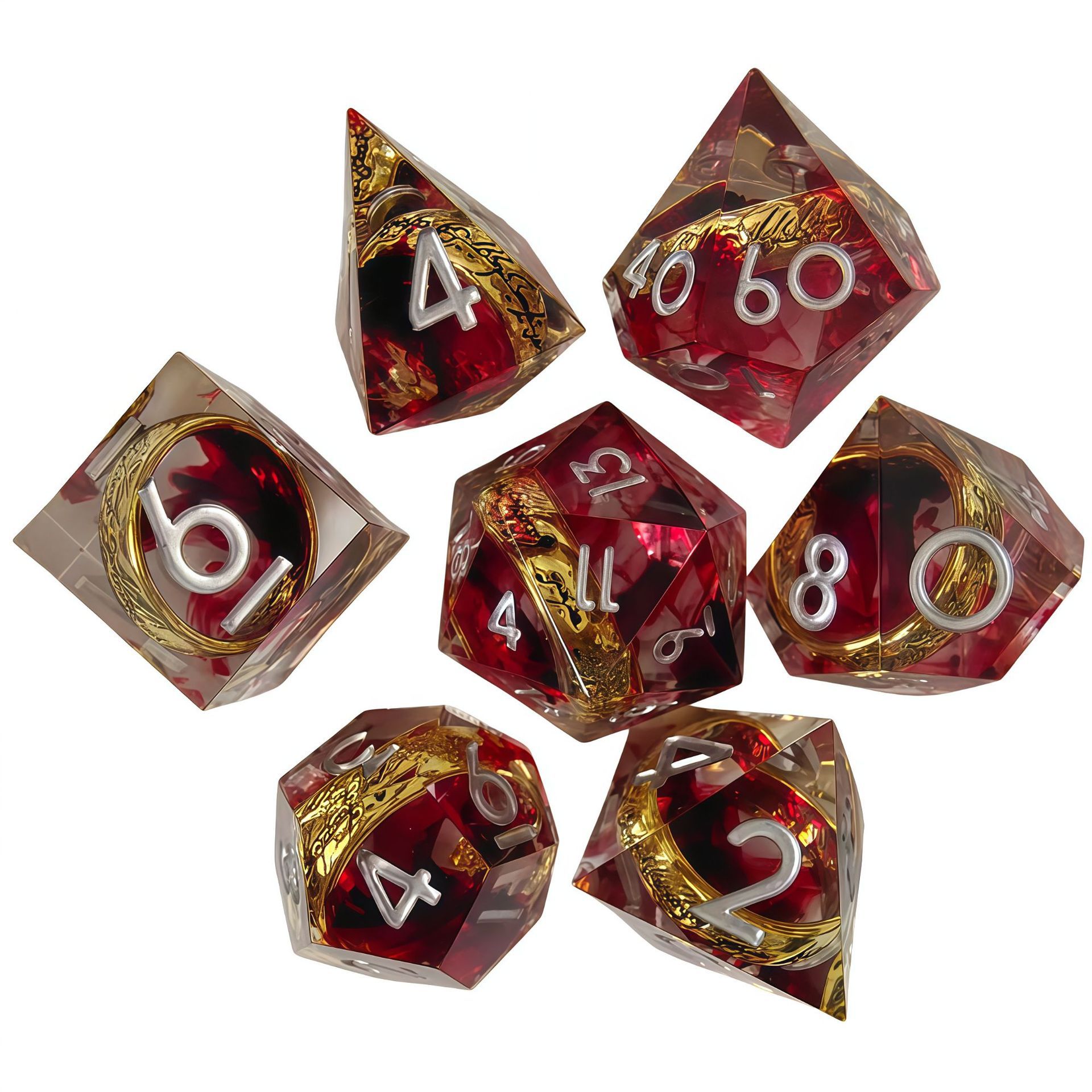 Inlaid ring drop in red and silver