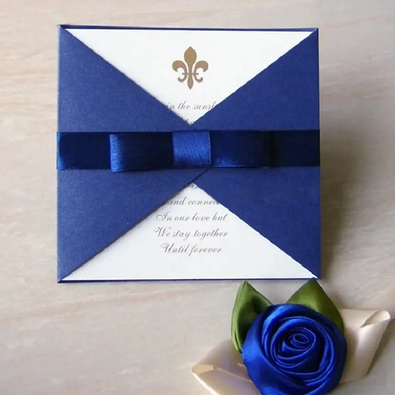 Großhandel Custom Designs Elegante Luxus Hochzeits einladung Geburtstag Blue Paper Grußkarten