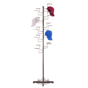 Large Independent <strong>Dark</strong> Brown Metal Multi-Layer Tree Shaped Hat <strong>Display</strong> Storage Rack With Circular Hooks - Product Image 1