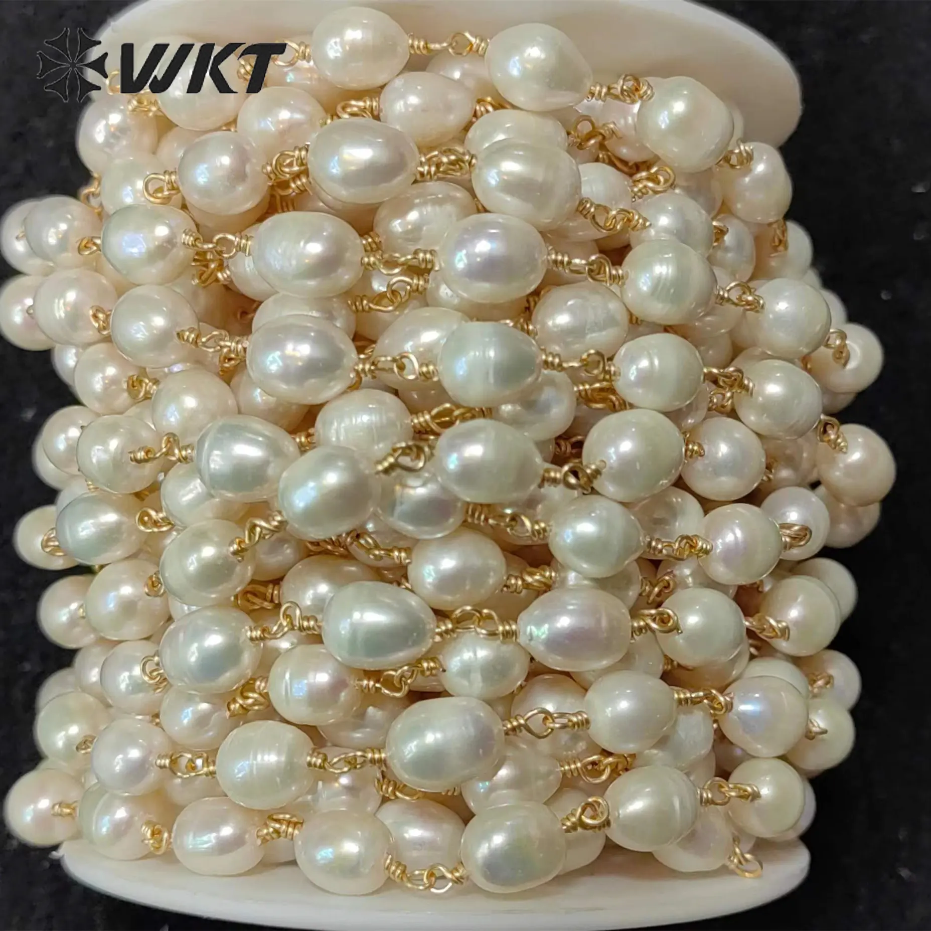 Chaîne élégante de perles au Design classique pour femmes, décoration de banlieue, vente au mètre, chaîne de perles de riz faite à la main, vente en gros, WT-RBC226