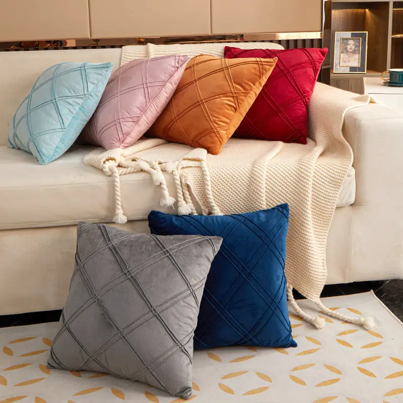 Yeni varış düz dekoratif şerit atmak yastık örtüsü yumuşak kadife kanepe yastığı kapakları