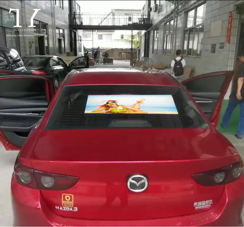 Publicidad de fábrica, letreros digitales para ventana trasera de coche, pantalla LED transparente de P2.6-5.2