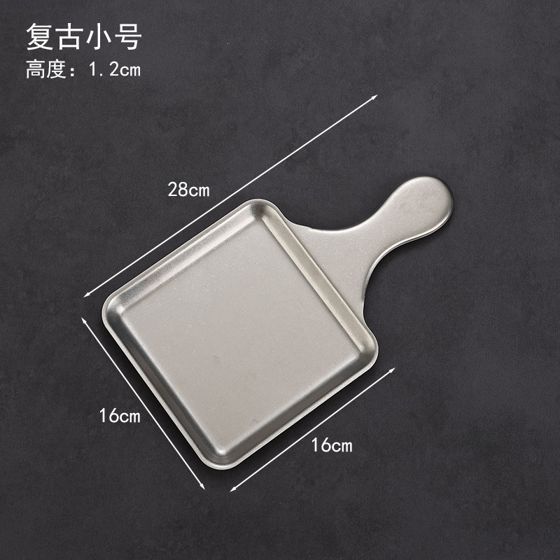 16cm square plate with handle (retro style)