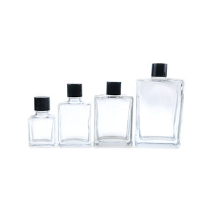 Luxo Atacado Quadrado retangular 50Ml 100Ml Garrafa De Vidro De Óleo De Cabelo Vazio com tampa de rosca de alumínio redutor