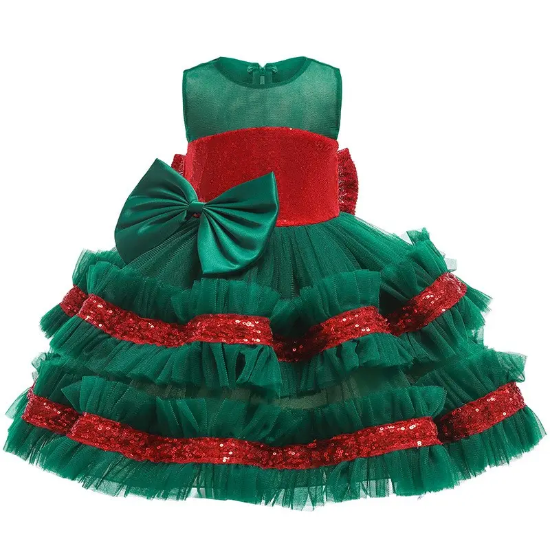 2023 फैशन प्यारा पोशाक कपास ग्रीन लड़कियों फैंसी कपड़े क्रिसमस पोशाक के लिए लड़कियों