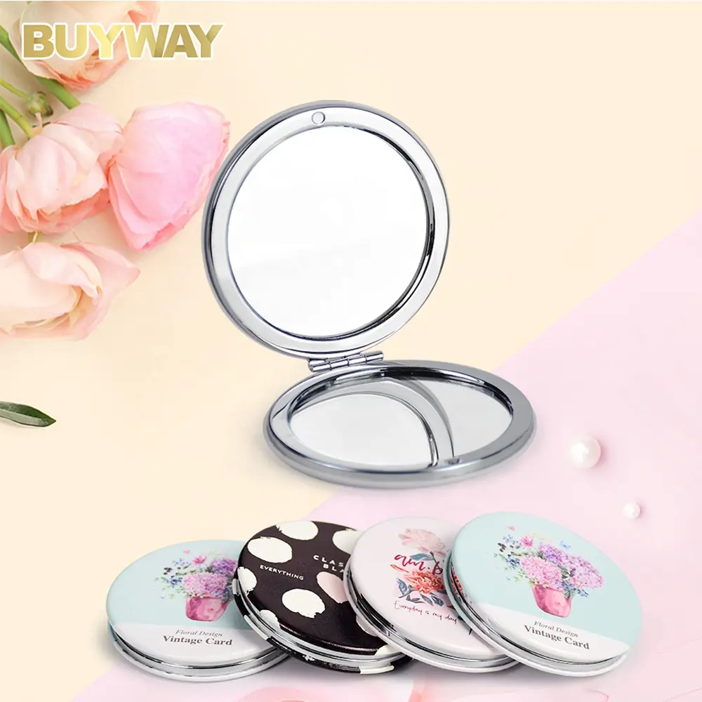 Logo personalizzato forma rotonda da viaggio portatile Mini specchio tascabile in pelle specchio cosmetico compatto per il trucco delle mani