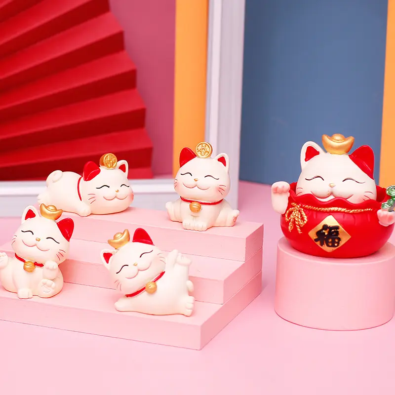 Ano Novo Chinês Festivo Lucky Cat Resina Modelo Rússia 3d Resina Imã De Geladeira Estilo Chinês Cartoon Fortune Cat Imãs De Geladeira