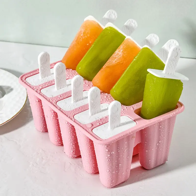Silikon-Eis-Pop-Formen 10-teiliges, hausgemachtes Eiscreme-Formset mit Stäben Silikon-Eis-Pop-Läufer und Reinigungsbürste für DIY