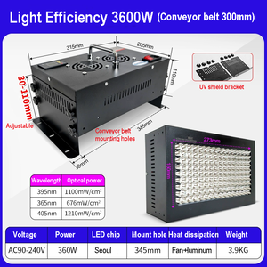 LED UV Curing lampada con controllo PLC Timer digitale nastro trasportatore linea di assemblaggio colla stampa a inchiostro 395nm 360W - Product Image 5