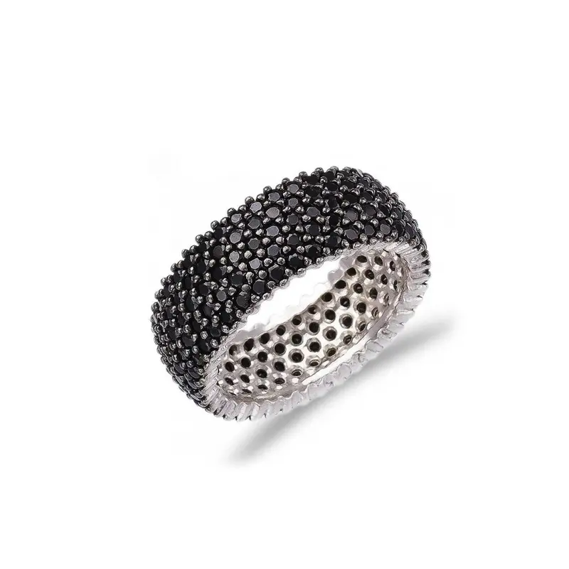 Anillo de circón negro, micro pavé, estilo Punk