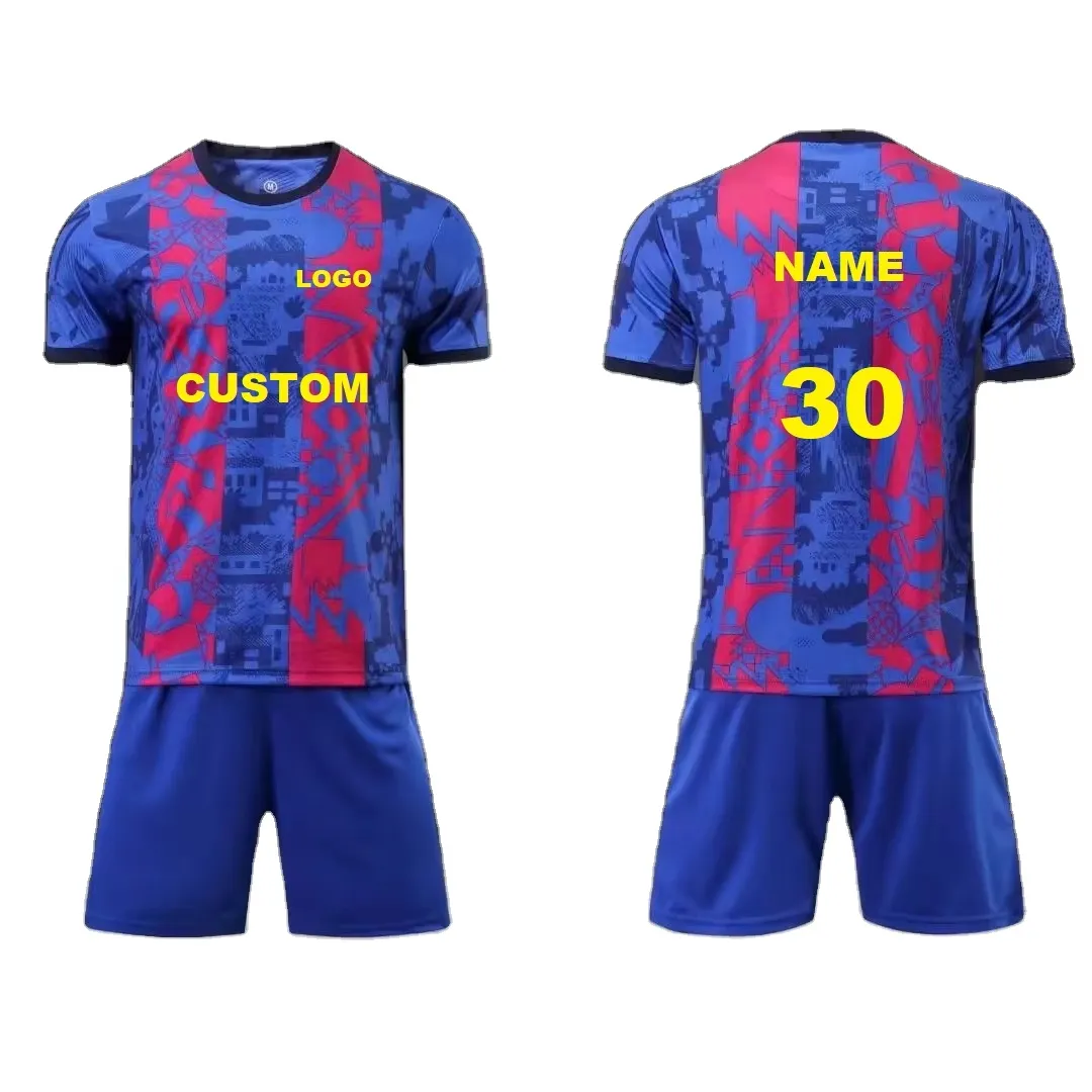 カスタム新デザイン速乾性メンズチームウェアクラブサッカーシャツサッカーユニフォームセット半袖サッカージャージー