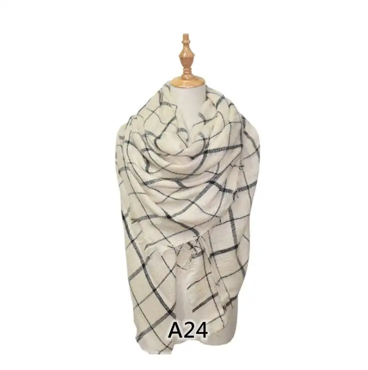 Écharpe en laine de cachemire, longue et jacquard pour femme, à carreaux, pashmina, hijab, couverture, châle, vente en gros, nouveauté, hiver