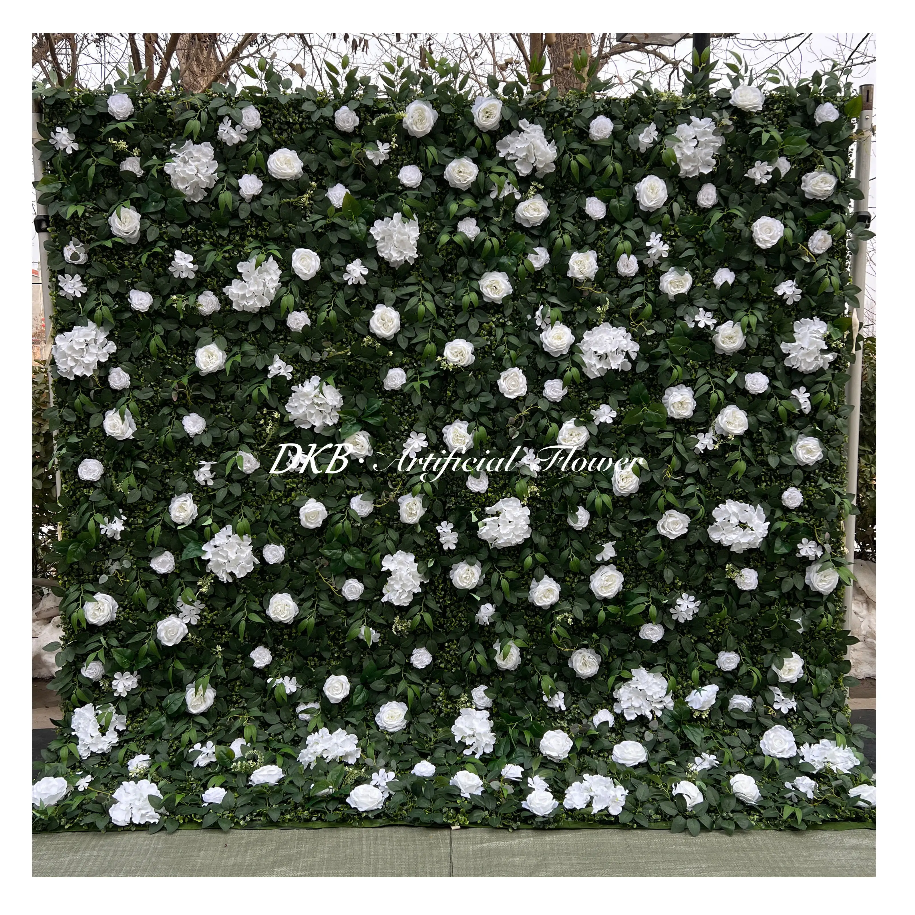 DKB 공장 저렴한 인공 녹색 꽃 벽 8x8ft 실크 꽃 벽 패널 웨딩 파티 장식
