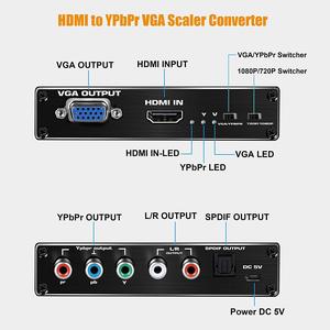 Convertidor de componentes HDTV a VGA de 1080P HD (YPbPr/ RGB/ 5RCA) Convertidor escalador con salida de audio Toslink SPDIF