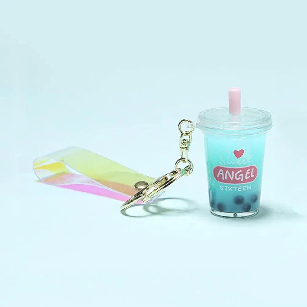 Gantungan kunci susu cair kustom gantungan kunci plastik lucu gantungan kunci boba kartun gantungan kunci teh gelembung dengan tali
