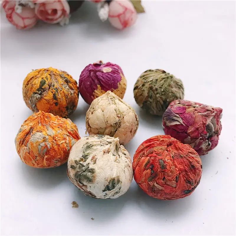 Bola de té de flores florecientes a granel, jazmín, rosa, crisantemo, peonía, Flores mixtas, Bola de té