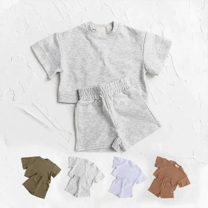 Conjunto de roupas de verão para meninos, camiseta e shorts de algodão orgânico, conjunto de 2 peças para crianças, shorts e camisas musculares