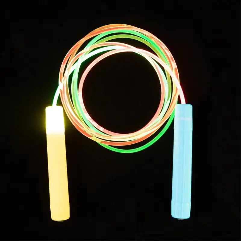 Nuevas luces LED calientes deportes al aire libre juguetes para niños plástico colorido fibra óptica saltar cuerda distribución batería logotipo personalizado regalos