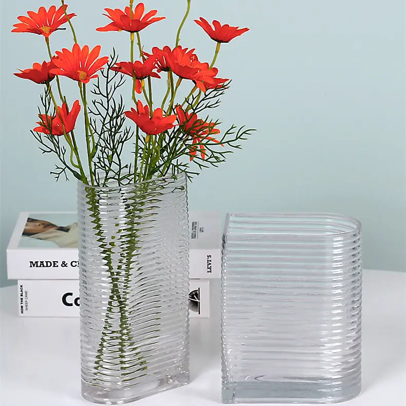 Florero de vidrio plano para el hogar, florero de grano horizontal simple, nórdico, moderno, para sala de estar, adornos decorativos creativos