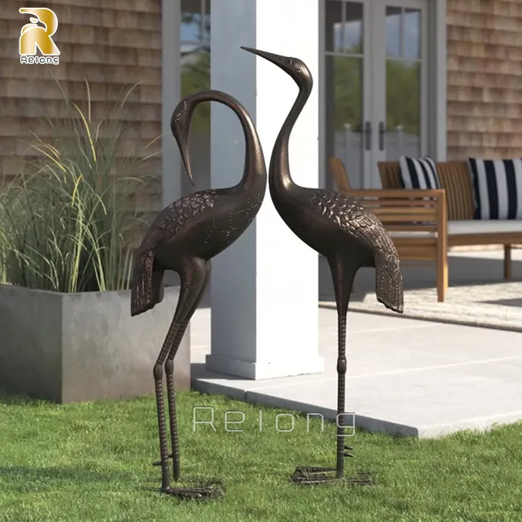 Copper Brass Life Size Casting Outdoor Decoration Bronze Crane Sculpture
