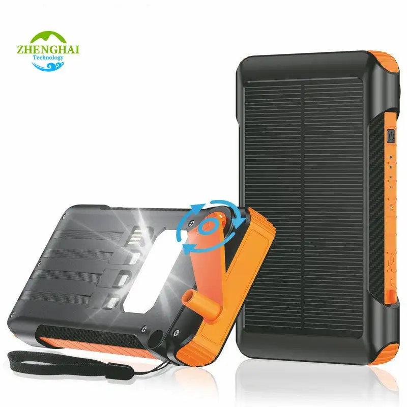 Fábrica Por Atacado Portátil Manual de geração de energia Solar Power Bank 20000mah 30000mah Painel Solar Power Bank Tough Solar Charger