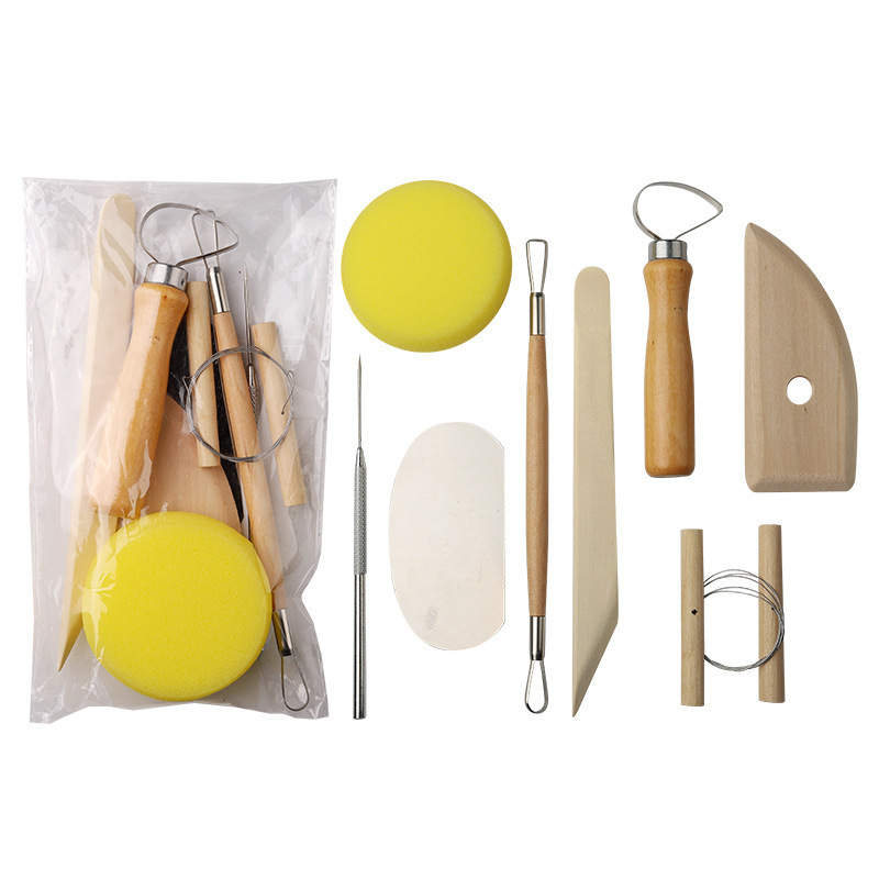 Ensemble d'outils en argile et bois, 8 pièces - Couleur bois naturel