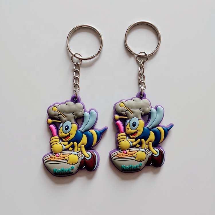 keyring pvc silicon rubber key chain personalised bee keychain