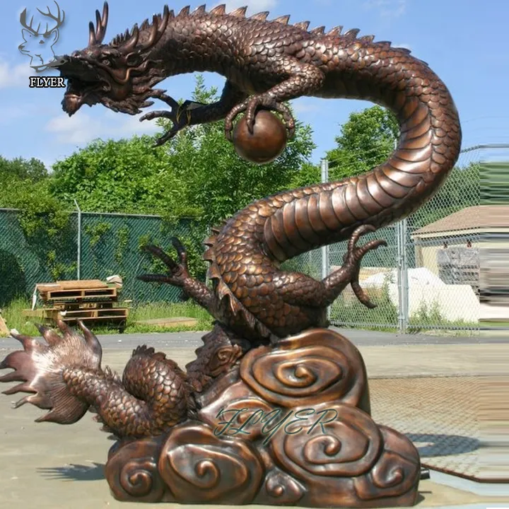 חיצוני גדול גדול סיני פסל דרקון ברונזה באיכות גבוהה מתכת חיה דרקון פסל פסל