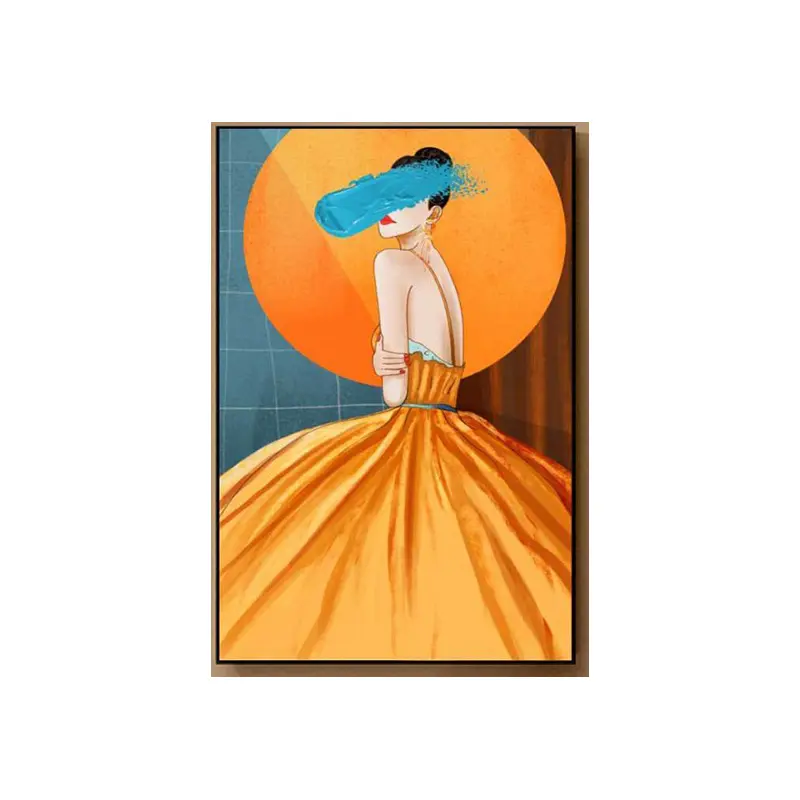 Imagen de pared de diseño personalizado para mujer, figura de retrato de mujer, pintura de porcelana de cristal naranja, Mural de decoración del hogar, autoadhesivo