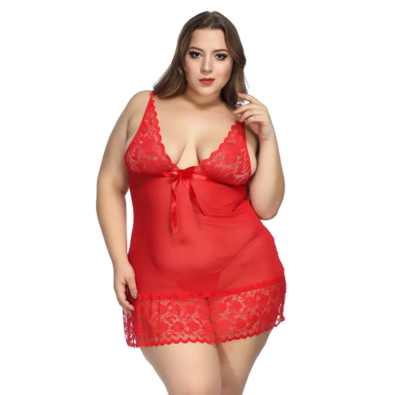 2023 big size sexy transparent nightgown for fat women sexy mature plus size lingerie
